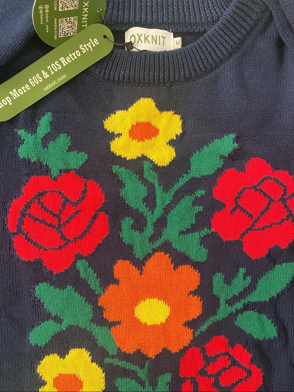 Oxknit Women's Navy Floral Crewneck Sweater - Picture 4 of 6